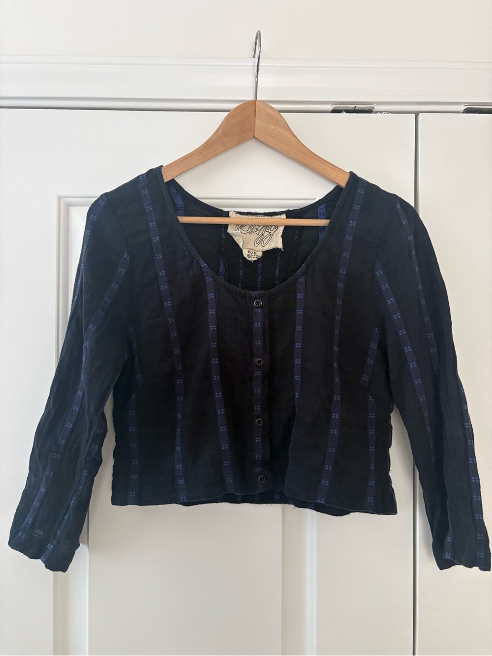 Ace & Jig Cropped Button-Front Women's Top in Dark Blue